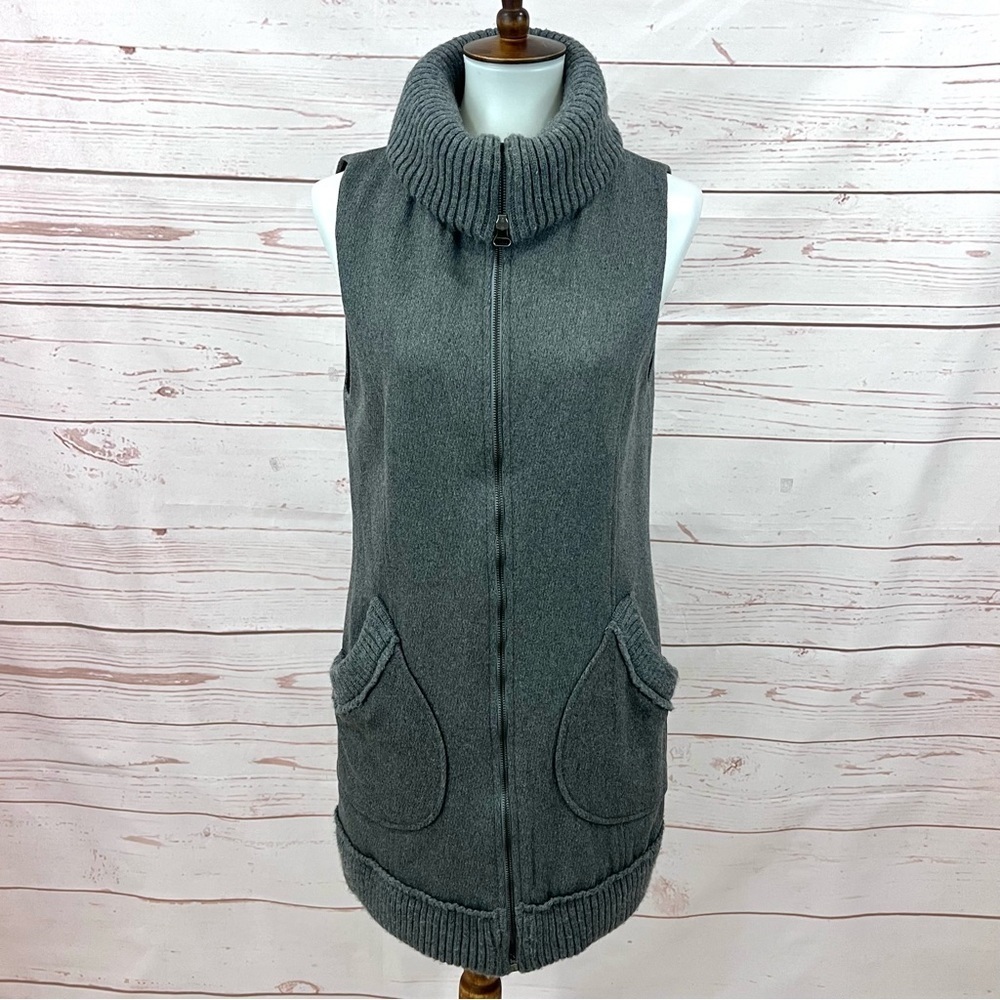 Zara Long Line Wool Zip Cowl Funnel Neck Tunic Sweater Vest